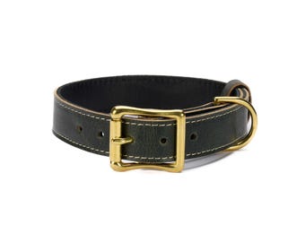 Handmade Green Leather Dog Collar – Full-Grain with Solid Brass