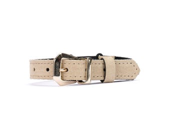 Beige Suede Cat Collar – Handmade Soft Leather, Breakaway Buckle
