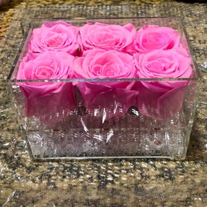 Customize Your Own:Acrylic Flower Box with 6 Forever Naturally Preserved Roses That Last A Year