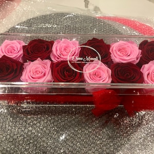 Customize Your Own: Acrylic Flower Box with 12 Forever Naturally Preserved Roses That Last A Year
