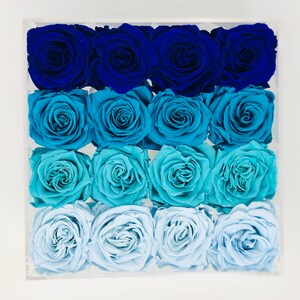 Hot Summer Blues Modern Acrylic Rose Box with 16 Forever Roses That Last for Years