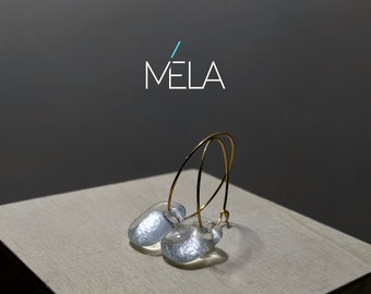 Clear Modern Glass Earrings Ear Hoops Boucles d'Oreilles Originales Verre Minimaliste, Earrings Glass Fusion Signed Art Glass MELA