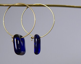 Small Royal Blue Glass Earrings Fusion Minimalist Mela Montreal