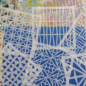 Funky Geometric Stencils for crafting, painting, gelli prints, collage, journals, mixed media, paper crafts