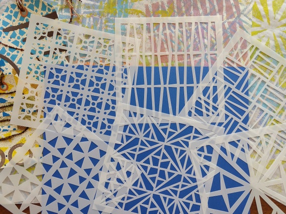 Funky Geometric Stencils for Crafting, Painting, Gelli Prints, Collage,  Journals, Mixed Media, Paper Crafts 