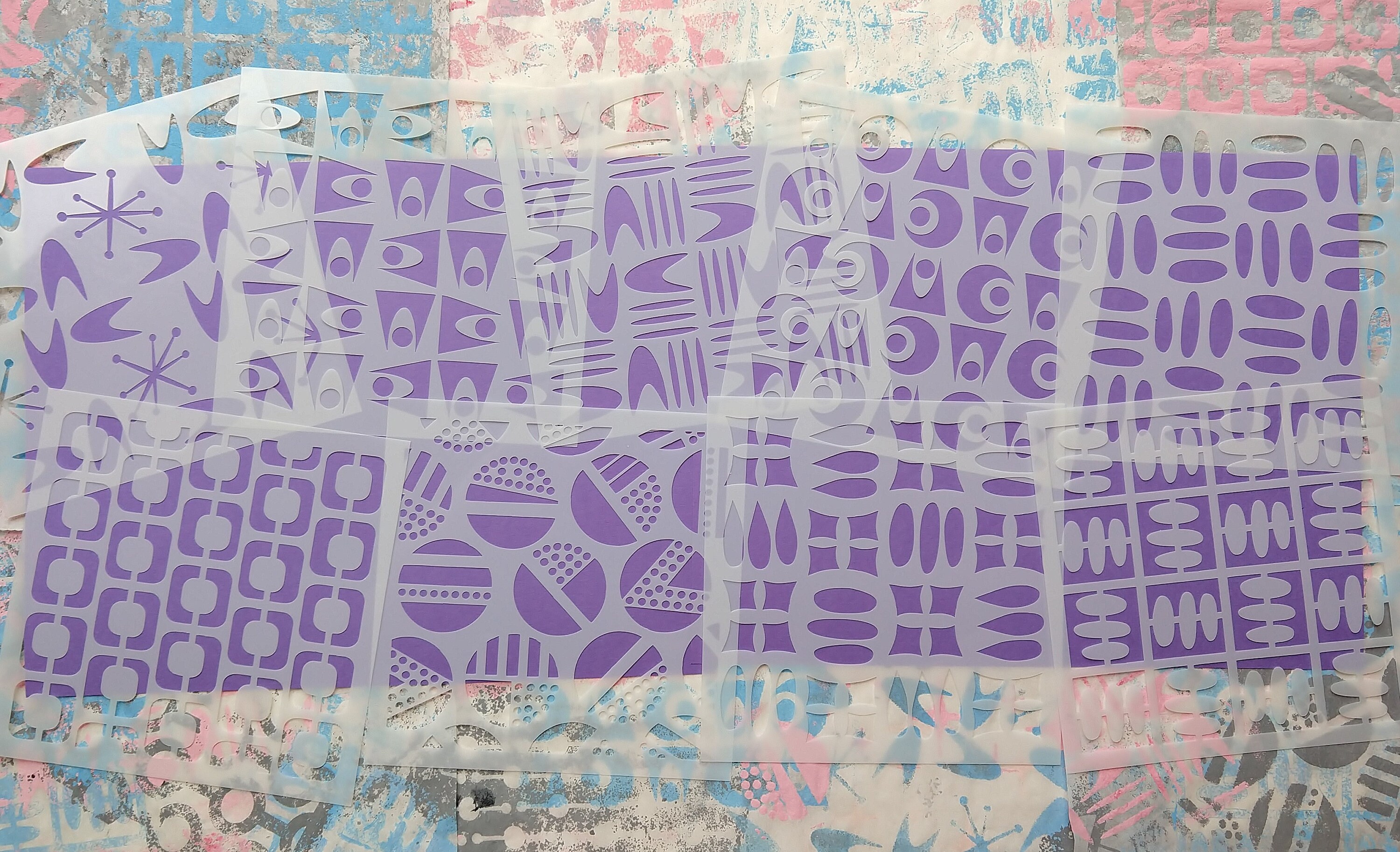 Funky Geometric Stencils for Crafting, Painting, Gelli Prints