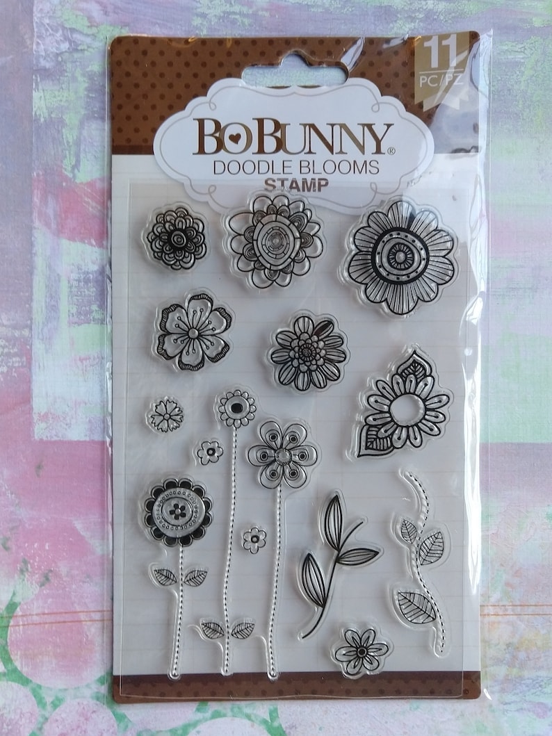 Bo Bunny Doodle Blooms Clear Cling 11 Piece Stamp Set #12105441