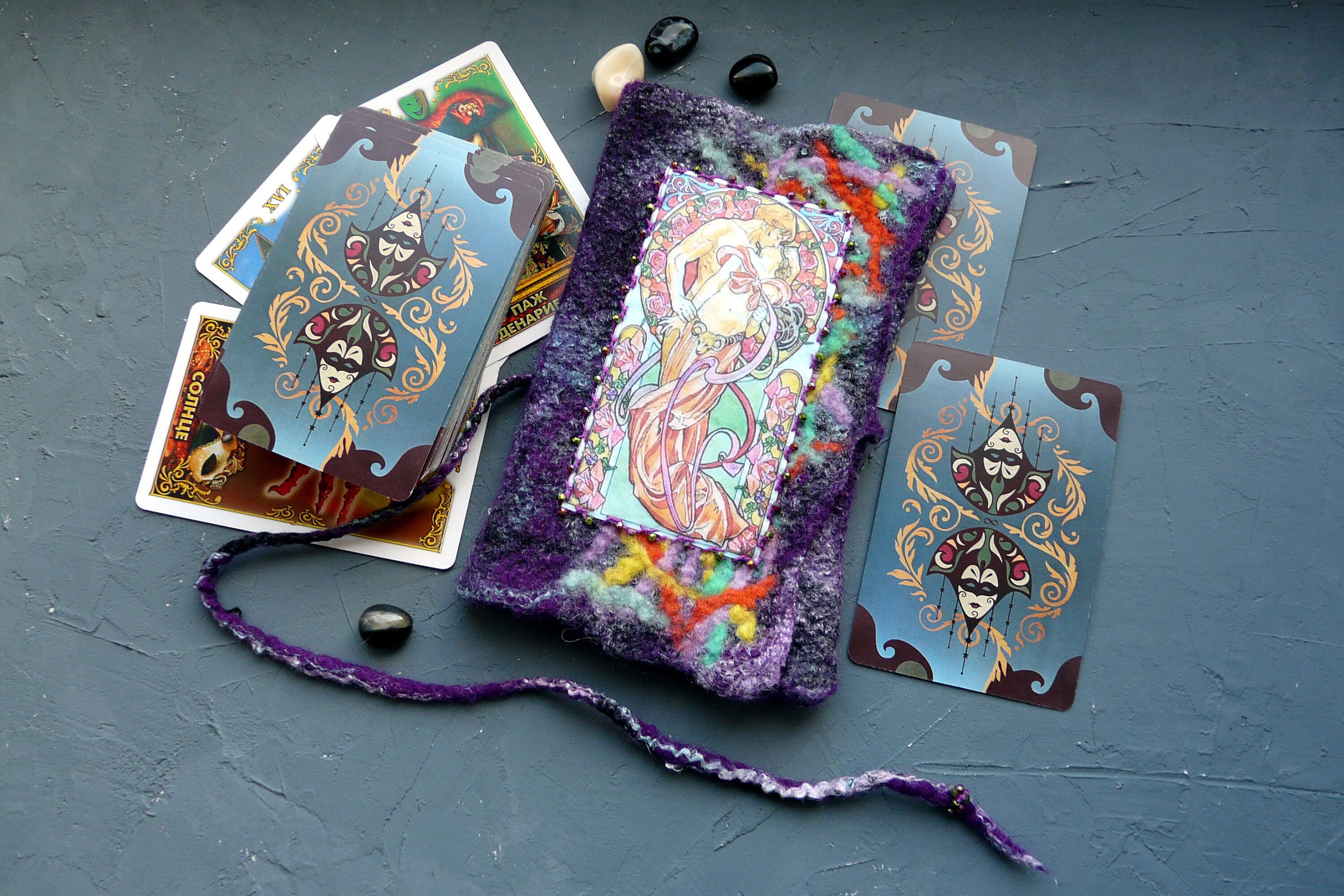 Tarot card bag purple Tarot card holder Felt purse for Tarot Etsy