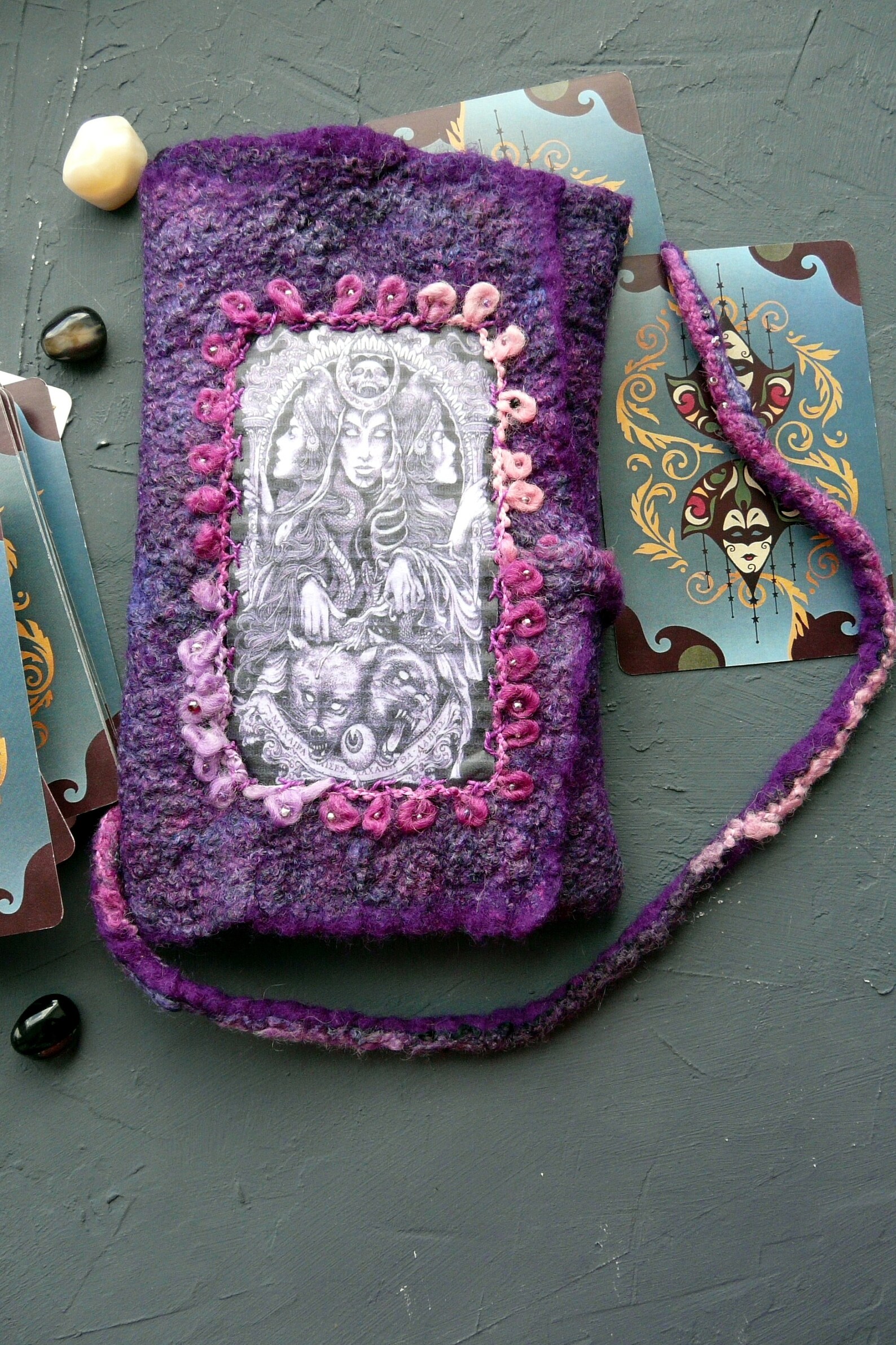 Tarot wrap pouch. Oracle deck hecate altar felted tarot wrap Etsy