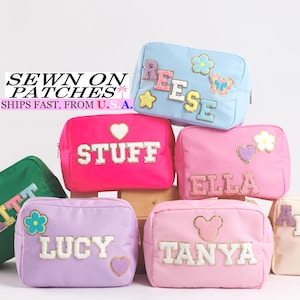 Personalized XL Cosmetic Bag | Makeup Nylon Bag | Custom Pouch Chenille Patch | X-Large Travel | Toiletry Bag | Bridesmaid Gift | Bride Gift