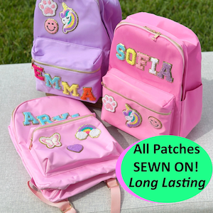 Nylon Backpack Personalized Backpack  Book Bag for kids Backpack with Varsity Letters Back to School Backpack Kids Backpack with Patches