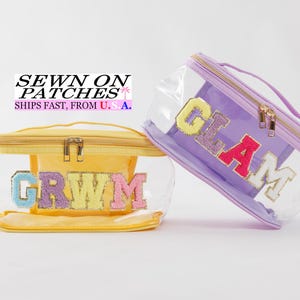 Personalized Clear Nylon Cosmetic Bag: Chenille Letter Travel Makeup Bag, Gift for her