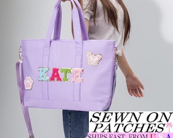 Personalized Mini Nylon Tote, Custom Travel Bag for Girls and Women, Shoulder Tote Bag with Strap Small Tote Bag with Patches, Gift for her