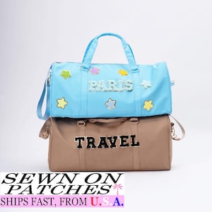 NEW Size! Large Duffle Bag, Custom Nylon Travel Bag, Weekender Bag with Patches, Personalized Dance Bag, Kids Sleepover Bag