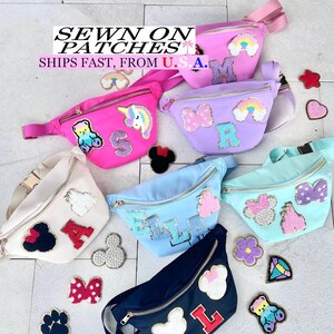 Personalized Fanny Pack with Chenille Patches Letters, Nylon Fanny Pack, Crossbody Fanny Pack Bag,  Fanny Packs Women, Kids Park Fanny Pack