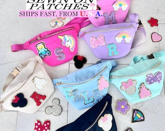 Personalized Fanny Pack with Chenille Patches Letters, Nylon Fanny Pack, Crossbody Fanny Pack Bag,  Fanny Packs Women, Kids Park Fanny Pack