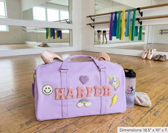 Personalized Toddler Dance Bag: Custom Cheer Bag Kids | Kids & Girls Gift | Birthday Nylon Duffle with Sewn Chenille Patches
