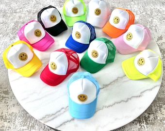 Custom Neon Smiley Face Trucker Hat: Girls Trip, Bachelorette Party, Group Trips Trucker Hat for Girls and Boys