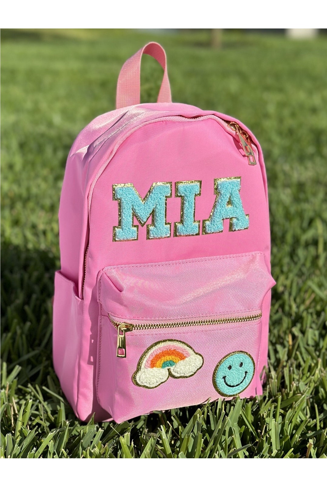 Customizable Nylon Mini Backpack With SEWN ON Glitter Varsity - Etsy