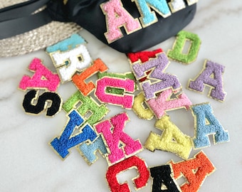 Chenille Letter Patch 2.2" Self Adhesive or Iron On Varsity Letter - DIY Dupe - Use on Cosmetic Bag - Nylon Pouch Patch Letter - Nylon Good