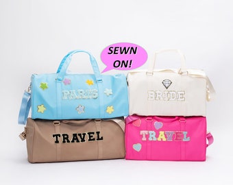 NEW Size!!! Large Nylon Duffel Bag, Personalized Travel Bag with Patches, Travel Duffle Bag, Weekender Bag, Overnight Duffle Bag Customized