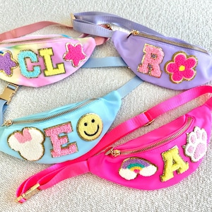 Personalized kids nylon fanny pack  Chenille letter patch fanny pack Custom kids belt bag  Kids Mini Fanny Pack Toddler Crossbody Patch Bag