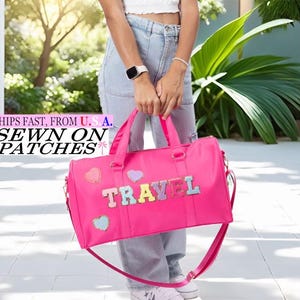 Personalized Nylon Duffle Bag: Custom Duffle Bag with Chenille Patch Bag Dance Cheer Overnight Bag | Travel Weekender Gift for Her or Kids