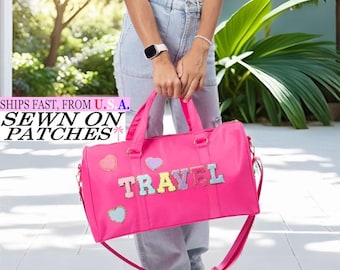 Personalized Nylon Duffle Bag: Custom Duffle Bag with Chenille Patch Bag Dance Cheer Overnight Bag | Travel Weekender Gift for Her or Kids