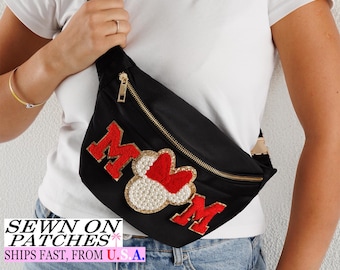 Large Nylon Fanny Pack | Personalized Crossbody Bag with Sewn Patches | Custom Belt Bag Gift for Women & Bachelorette Party