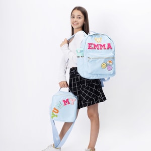 Mochila personalizada, mochila escolar para niños, mochila de regalo de cumpleaños, mochila con letras universitarias, mochila con parche de chenilla para niños, mochilas