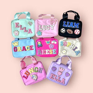 Personalized Lunch Bag Customizable Lunch Box Bag Nylon Chenille Patches Kid Lunch Bag Back to school Custom Patch Insulated Cooler Bento