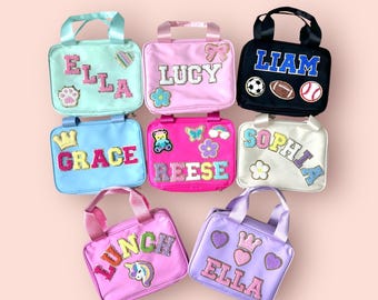 Personalized Lunch Bag Customizable Lunch Box Bag Nylon Chenille Patches Kid Lunch Bag Back to school Custom Patch Insulated Cooler Bento