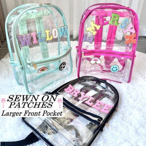 Clear Backpack, Customized Clear backpack with Patches, Clear nylon backpack, clear backpack with patches, backpack with chenille patches