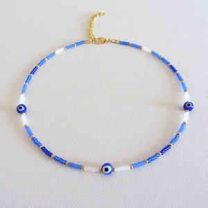 Evil eye choker blue evil eye necklace evil eye necklace seed bead choker necklace boho necklace beaded necklace blue choker choker necklace