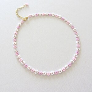Beaded necklace with daisy flower, 24k gold necklace, White and pink choker necklace, Valentine's Day gift image 10