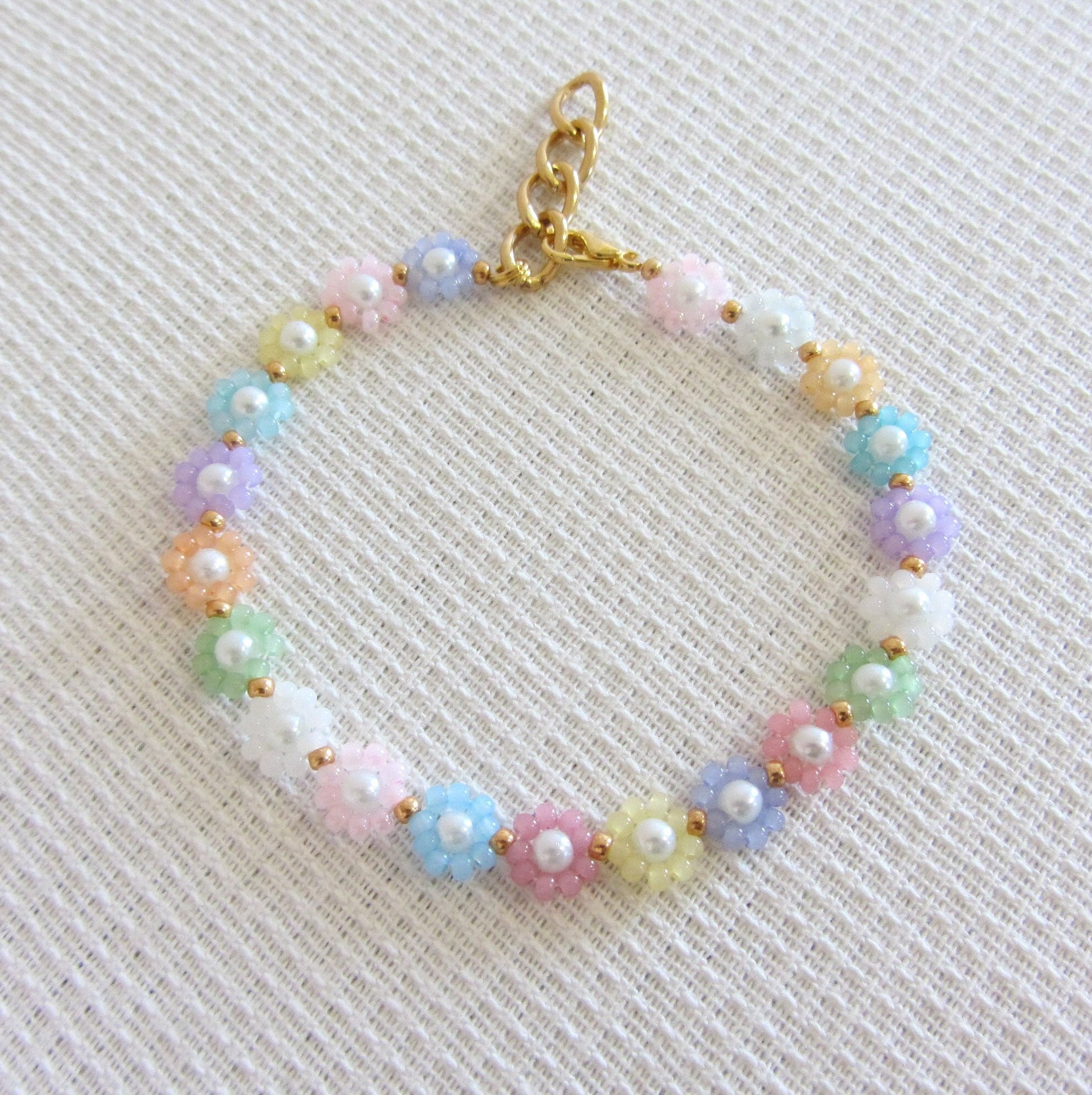 Colorful Beaded Daisy Chain Bracelet, Seed Beads Bracelet