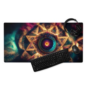 MonsterBucket Mandala All Seeing Eye Triangles Third Eye Colorful Peace 36&quot;x18&quot; Gaming Pad