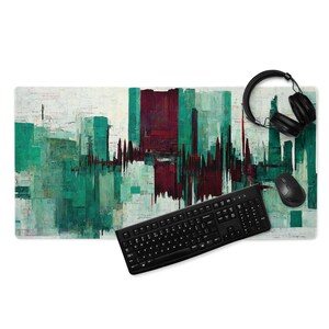 MonsterBucket Modern Inspired Glitch Block Art Teal Maroon Non-Slip Large Gaming Mouse Pad