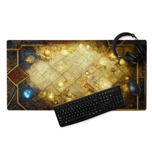 Dark Dungeons, Golden Loot Dragons, Dungeon Maps, Roleplaying, Adventure Map, Gaming mouse pad