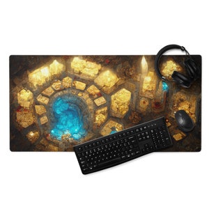 Golden Vault Pools Dark Dungeons, Golden Loot Dragons, Dungeon Maps, Roleplaying, Adventure Map, Gaming mouse pad