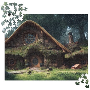 MonsterBucket Halfling Round Rings Puzzle Lord of Fantasy Hill Side Homes Nature Forest Large Door Home Jigsaw puzzle