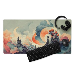 Gamer Watercolor, Feudal Japan Style, Tarot Card, Non-Slip Large Gaming mouse pad