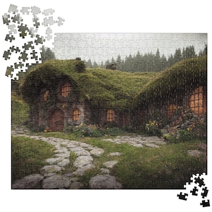MonsterBucket Halfling Round Rings Puzzle Lord of Fantasy Hill Side Homes Nature Forest Home