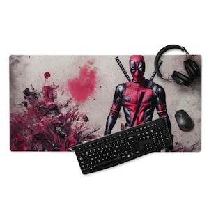 MonsterBucket Deadpool Super Hero Black Red Splatter Large Gaming Mouse Pad