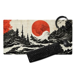 Rising Red Sun White Paper Feudal Japan Non-Slip Large Gamer Gaming mouse pad