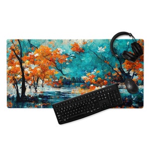 MonsterBucket Summer Orange and Teal River of Trees Gran almohadilla para juegos de 36 &quot;x18&quot;