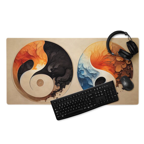 Gaming Mousepad Mit Feuer-Wasser Yin-Yang Design – Rutschfeste Unterseite, Verschiedene Größen