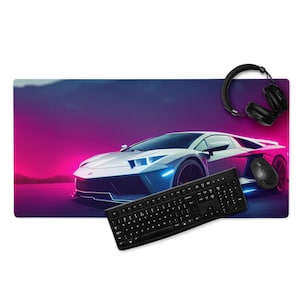 Neon Silver Lambo Super Car, Auto sportiva, Rosa, Antiscivolo Grande Tappetino per mouse da gioco