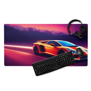 Zoom Neon Orange Lambo Super Car, Auto sportiva, Montagne rosa, Antiscivolo Grande Tappetino per mouse da gioco