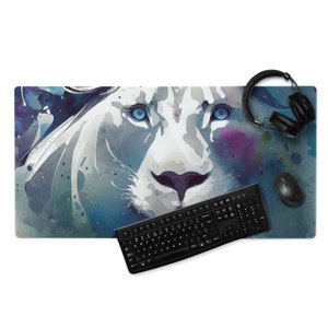MonsterBucket Watercolor White Lion Pack Leader Pride Gaming Mouse Pad